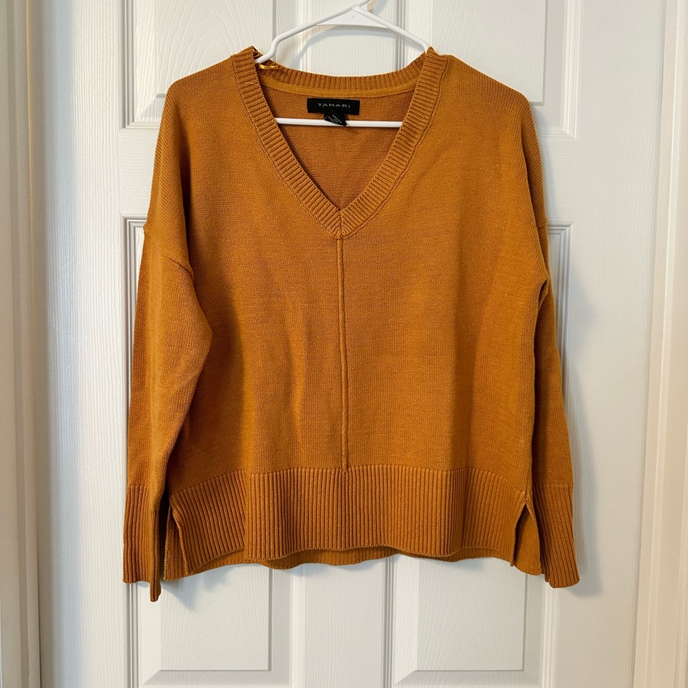 Tahari Small Vneck Sweater, mustard yellow